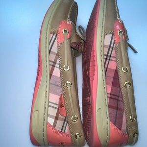 Sperry Top Siders Tan Coral Plaid Loafers Shoes